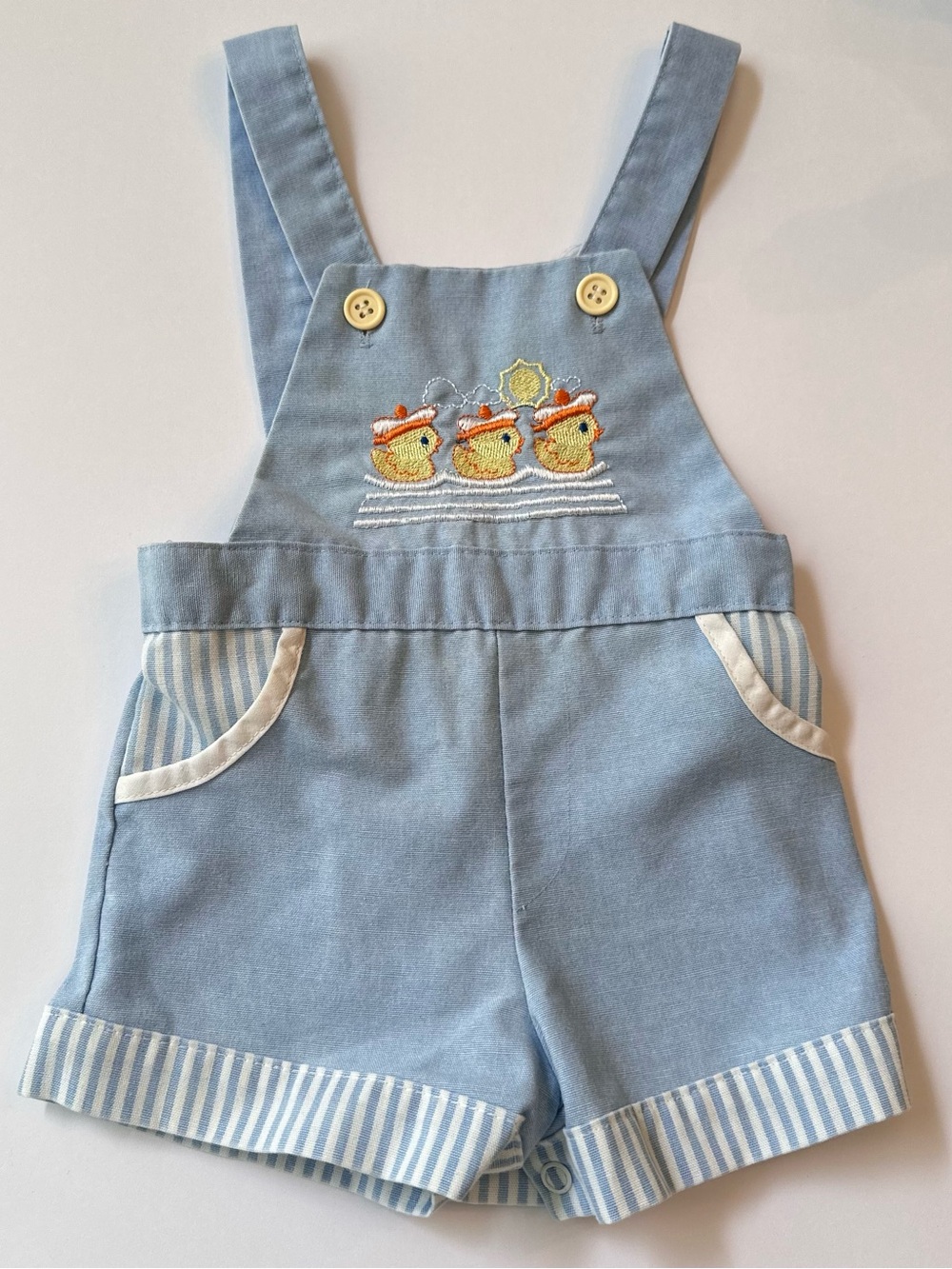 VTG Stone Apparel Baby Boy Blue Shortalls 18 Months with Ducks Embroidery Design